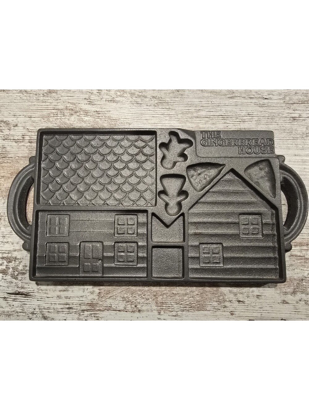 Vtg John Wright Co The Gingerbread House 2-Sided Cast Iron Baking Mold 1985 USA
